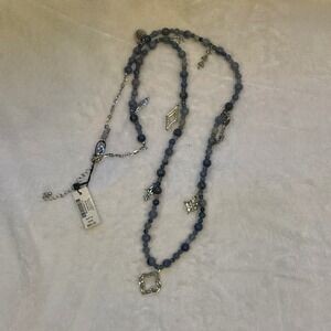 WHBM White House Black Market Blue Stone Beads Long Necklace Silverstone